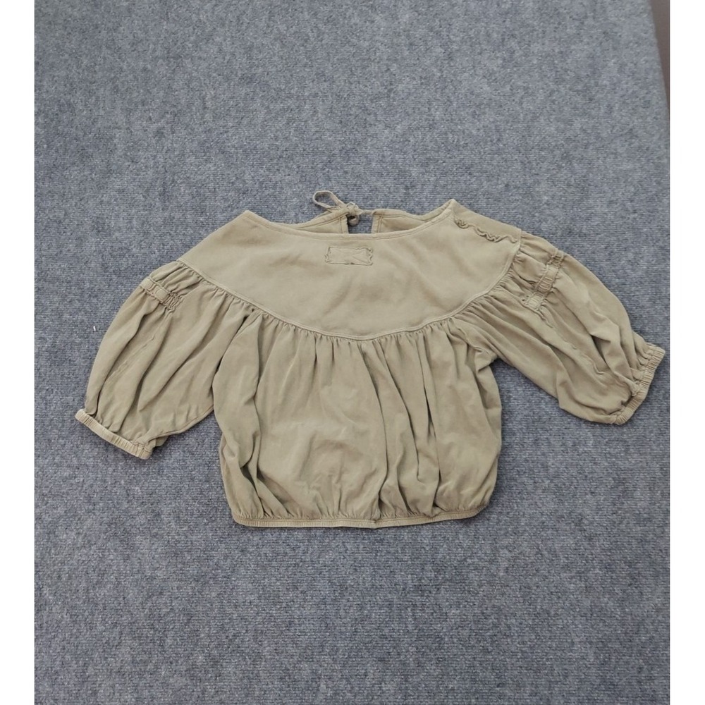 We the Free People Cropped Top Womens Medium Olive Green Tie Boho Relaxed - Picture 2 of 10